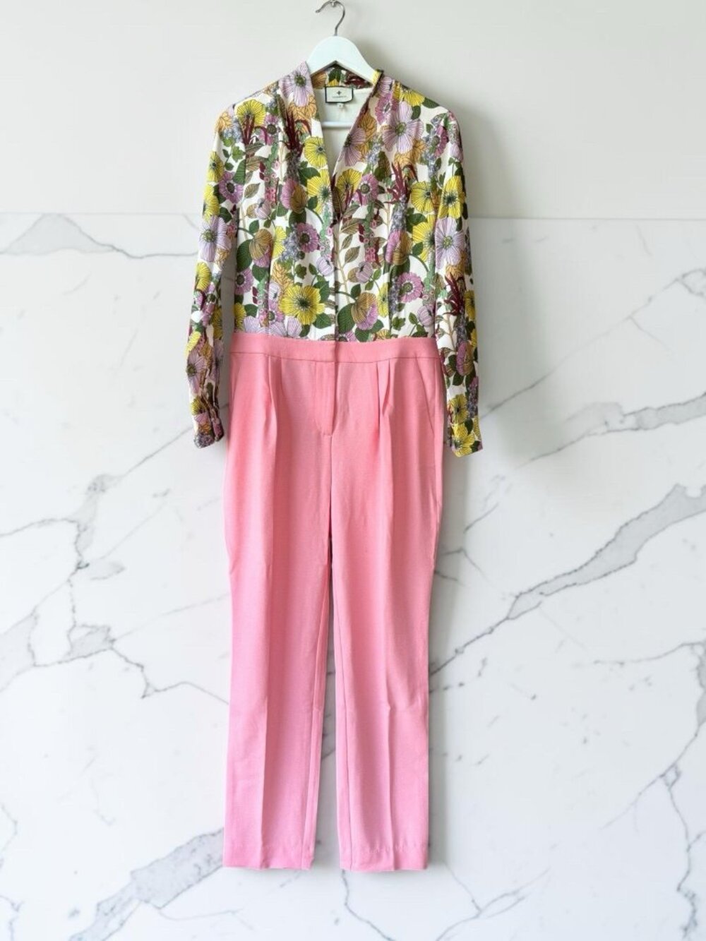 Tuckernuck Floral Jumpsuit Women Size 10 Pink Wide Leg Long Sleeve NWT - Picture 2 of 12